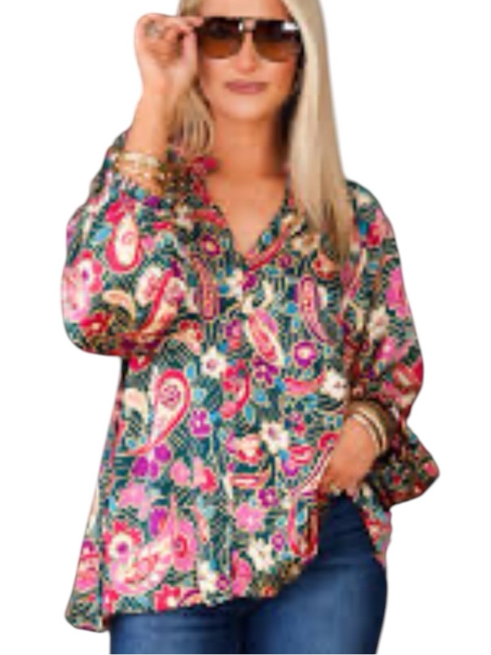 **NWT** Umgee Paisley Floral V-Neck Top